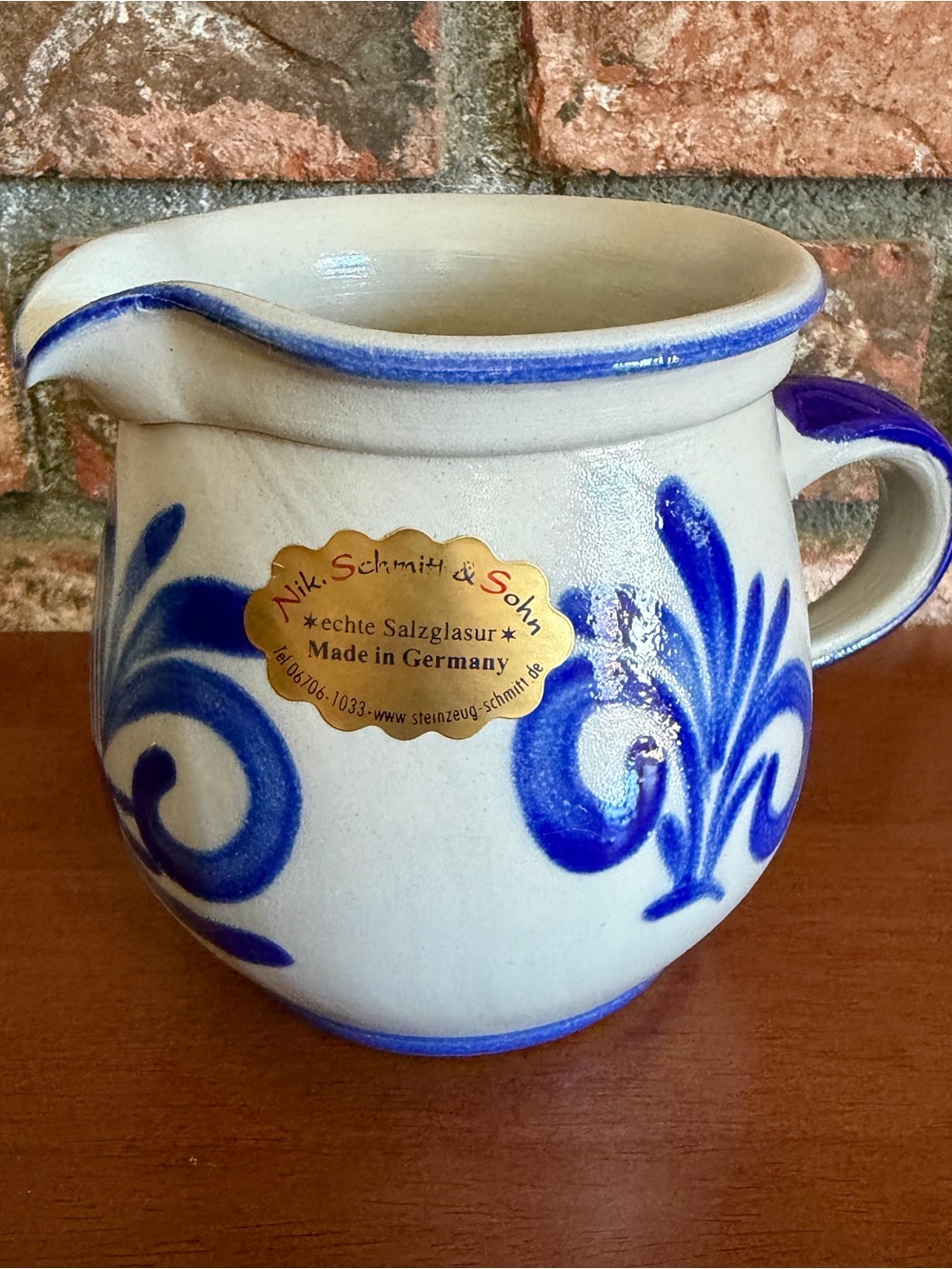 Vintage Handarbeit Salt Glazed Ceramic Pitcher - -Made in Germany
